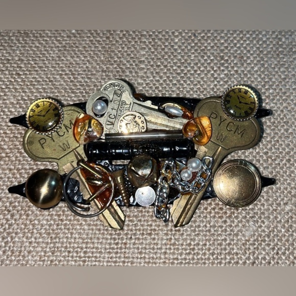Steampunk Brooch Handmade OOAK Mixed "junk" Metals layered pin jewelry unique
